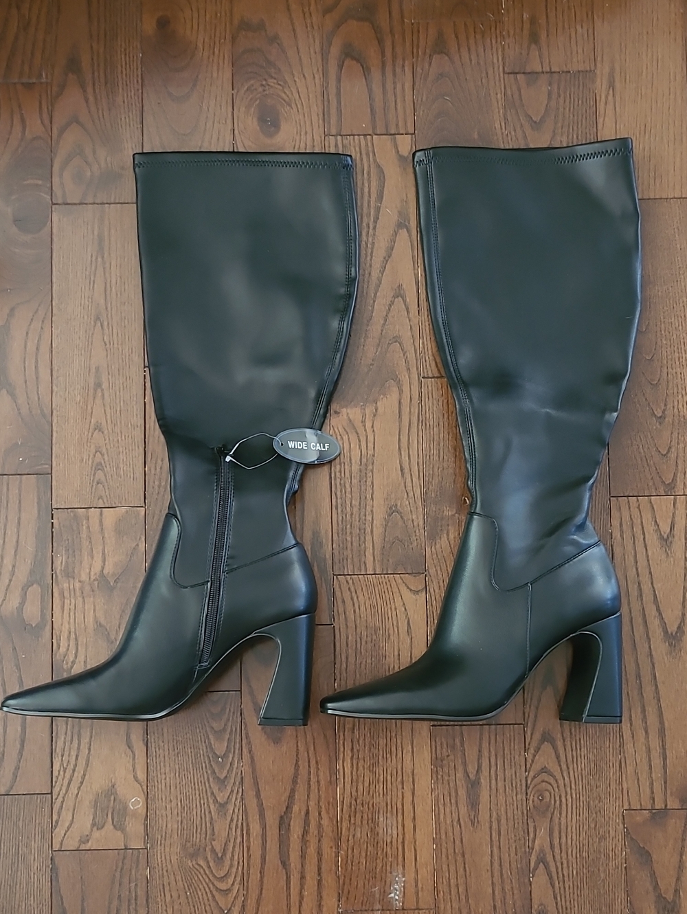 New Steve Madden Lamarca Wide Calf Black Knee-High Block Heel Boots Size 9